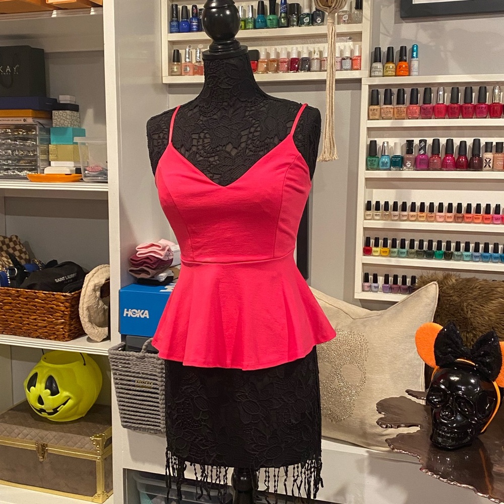 New hot pink peplum cut thin strap tank top